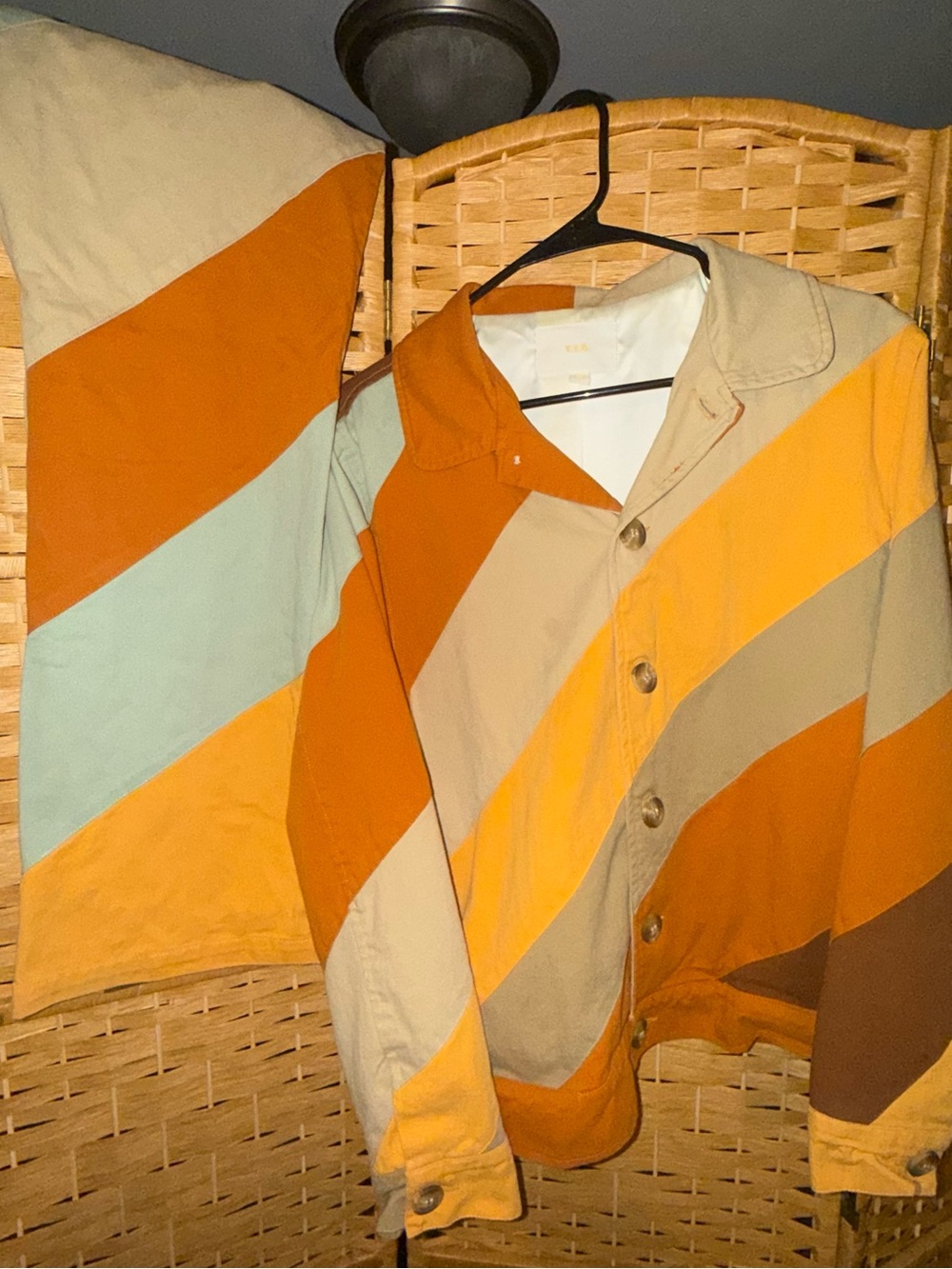Men's Diagonal Stripe Lightweight Shirt Jacket - Orange & Tan
